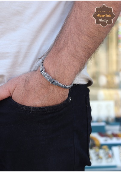 Hasır Örgü Model 925 Ayar Saf Gümüş Erkek Bileklik 201024706 Gümüş