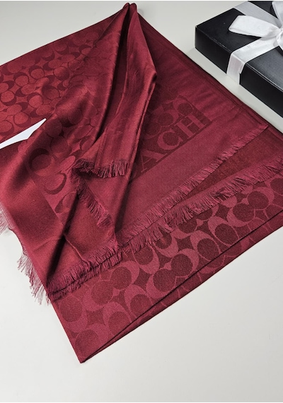 Miorel Scarfs C Desen Çift Taraflı Kaşmir İpek Şal 4 Mevsim Pamuk Şal Bordo