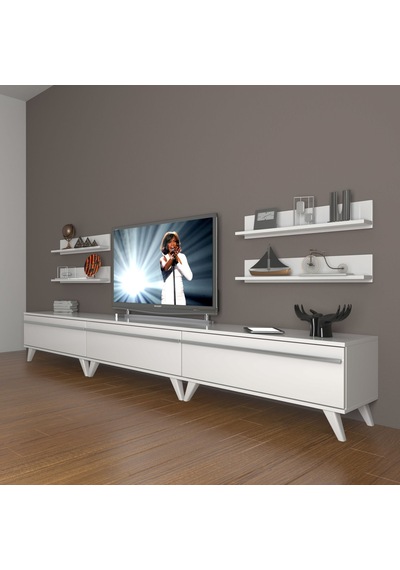 Decoraktiv Eko 270r Mdf Retro Tv Ünitesi Tv Sehpası Parlak Beyaz
