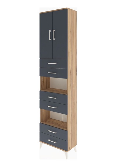 Arges Dolap 5 Raflı 6 Çekmeceli 2 Kapaklı 60x30x243 Çam-antrasit Atlas Çam