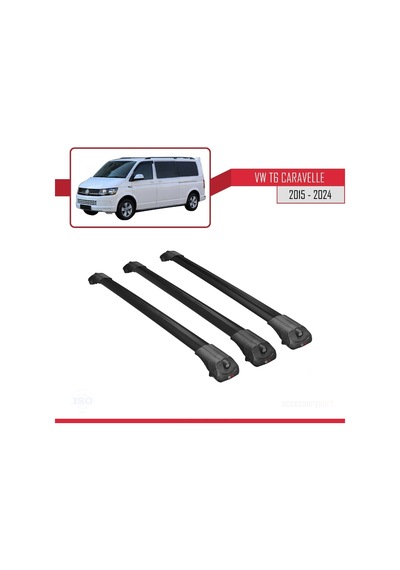 Volkswagen Caravelle T6 2015 Ve Sonrası İle Uyumlu Ace-1 Ara Atkı Tavan Barı Siyah 3 Adet Bar