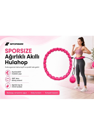 Akıllı Hulahop, Ağırlıklı Toplu Ayarlanabilir Modüler Fitness Hulahopu, Bel Ve Karın Egzersiz Aleti, Evde Spor İçin, Pembe