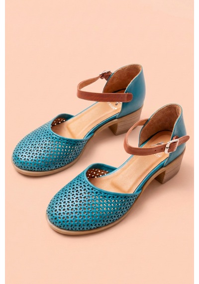 Analin Shoes Kadın Hakiki Deri Burnu Kapalı Delikli Sandalet Ocean Depths