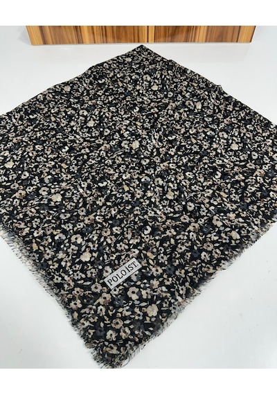 Poloist Desenli Flamalı Keten Eşarp- 05653 Füme