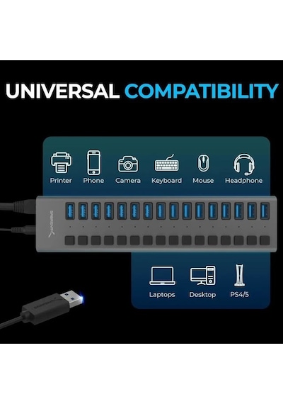 Sabrent Çok Bağlantı Noktalı Usb 3.0 Ve Şarj Hub Hb-u930 16-port