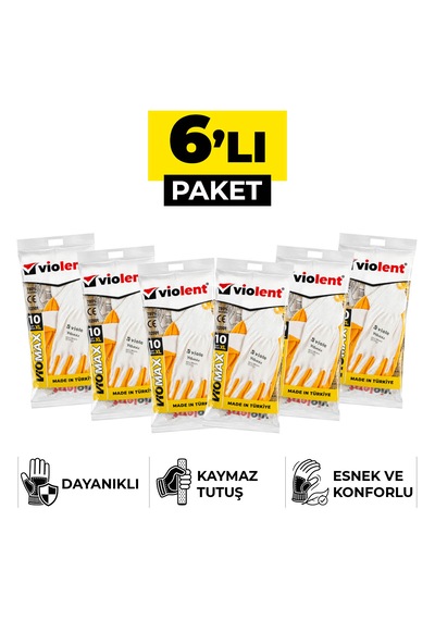 Violent Viomax 2501 Nitril Örme İş Eldiveni No:10 Sarı Beyaz 6 Çift