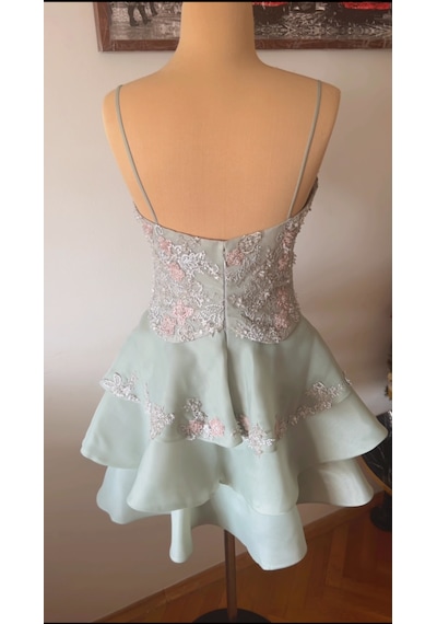 Chica Rosa Fashion Su Yeşili Kristal Taşlı Prenses Elbise - Sage Dream