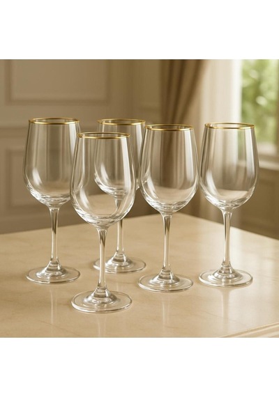 Kristal Ayaklı Bardak Altın Yaldızlı 350 Ml 6 Adet Şeffaf