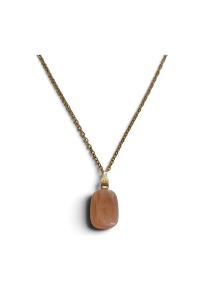 Doğal Turuncu Ay Taşı Oval Gold Kulp Detaylı Çelik Zincirli Kolye
