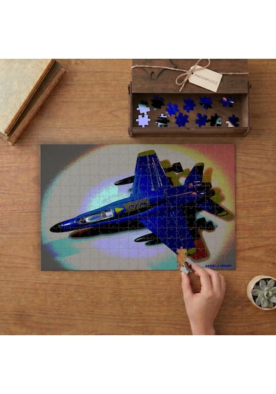 Oyuncak Mavi Uçak Görseli Tasarımı 240 Parça Ahşap Puzzle Ahşap Kutuda Mpy10029