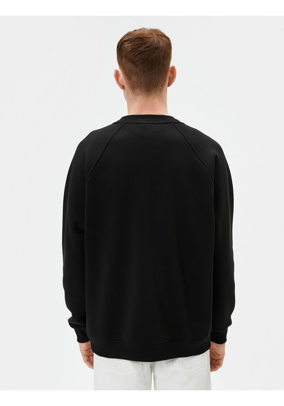 Koton Bisiklet Yaka Sweatshirt Dikiş Detaylı Rahat Kesim Siyah 4wam70440mk Siyah