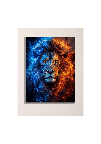 Ateş Ve Buz Aslan A3 Metal Poster Mavi Turuncu Alevli Aslan Portresi Dekoratif Duvar Tablosu Çok Renkli - 937547502 Çok Renkli - 937547502 Çok Renkli