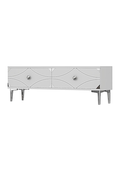Tsa1297bs - Alfa Tsa120 Tv Stand, Tv Sehpası, Tv Ünitesi Beyaz - Sılver 120cm