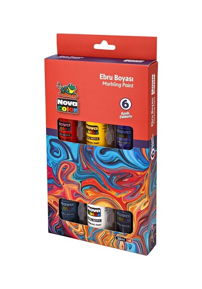Ebru Boyası 6 Renk Nova Color 1 Paket Damlalıklı Canlı Renkli 30 Ml X 6 Lı Ebruli Boyama Seti