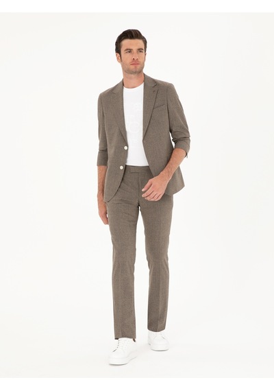 Cacharel Kahverengi Slim Fit Yün Karışımlı Takım Elbise