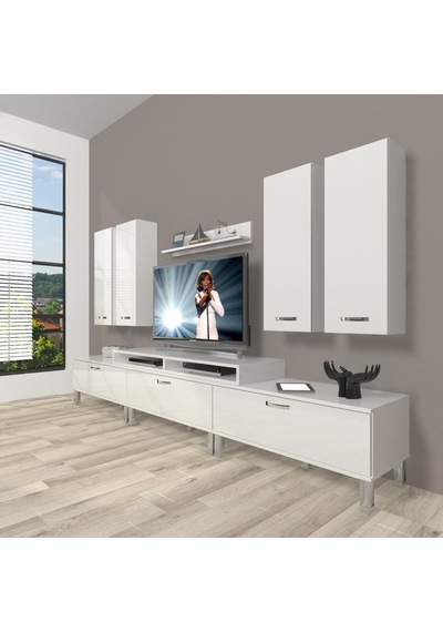 Decoraktiv Ekoflex 8d Slm Krom Ayaklı Tv Ünitesi Tv Sehpası Beyaz