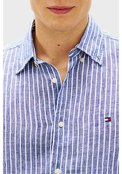 Tommy Hilfiger Çizgili Keten Regular Fit Uzun Kollu Gömlek Erkek Gömlek Mw0mw42400 0a4 Mavi-beyaz