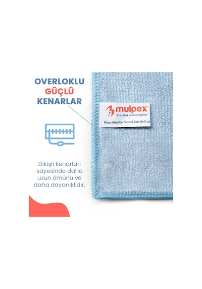 Mulpex Mikrofiber Temizlik Bezi 10 Adet - 40x40 Cm, 375 Gsm, Parlak Dokulu, 60 Gr 2, Yüksek Emici, İz Bırakmaz Mavi