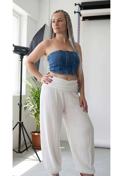 Byemelika Denim, Tasarım Dikiş, Full Likralı, Düğme Detay Büstiyer Mavi