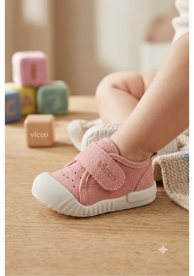 Vicco Ortopedik İç Astar Çıkıntılı Pudra Kız Bebek İlk Adım Ayakkabbısı Ortopedik Hafif Esnek