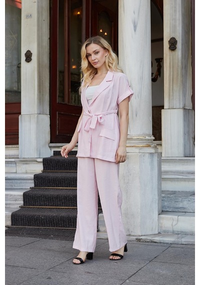 JUMENT Kadın İpeksi Modal Kumaş Yüksek Bel Beli Lastikli Apoletli Yan Cepli Bol Paça Palazzo Pantolon-pembe JUMENT Kadın İpeksi Modal Kumaş Yüksek Bel Beli Lastikli Apoletli Yan Cepli Bol Paça Palazzo Pantolon-pembe
