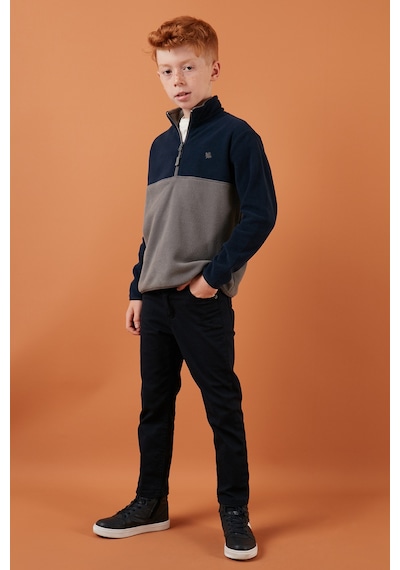 Lela Yumuşak Dokulu Yarım Fermuarlı Renk Bloklu Dik Yaka Unisex Çocuk Polar 5905004 Lacivert-Gri