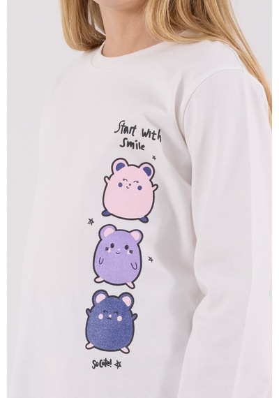 Rolypoly Kız Çocuk Beyaz Pijama Takımı Rp3704-c-v2 Beyaz