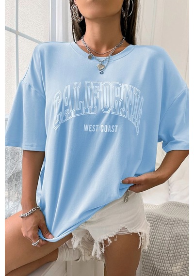 Uyguntarz Unisex California West Coast Baskılı Tasarım Tshirt Bebe Mavisi