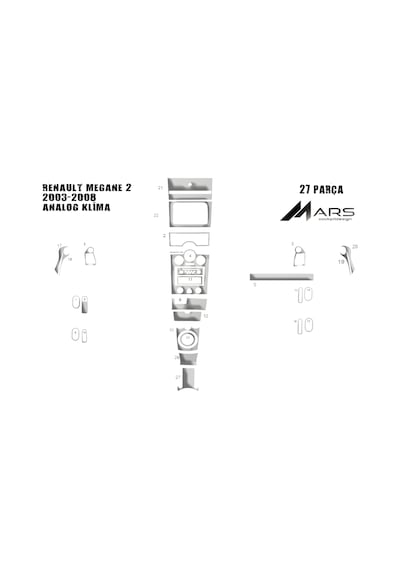 Renault Megane 2 Analog Klima Torpido Kaplama 2003-2009 27 Parça Alüminyum