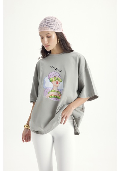 Mai Studios Co. Mood Oversize Gri T-shirt Gri