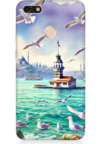 Huawei P9 Lite Mini Uyumlu Martılar Arasında Kız Kulesi Desenli Silikon Kılıf Çok Renkli