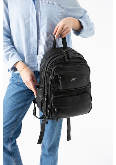 571 Collections Yıkanmış Deri Sırt Çantası Siyah Model: 571-14-11u