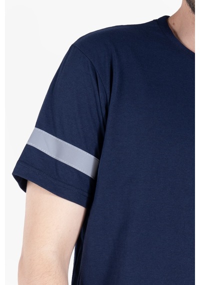 T 2830 Bisiklet Yaka Reflektörlü T-shirt Lacivert