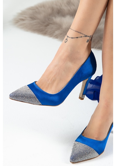 Deery Mavi Stiletto Taşlı Kadın Topuklu Ayakkabı - K0030zmvım01 Mavi