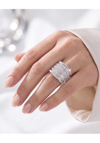 Bayan 5 Sıra Swarovski Taş Detay Gümüş Yüzük