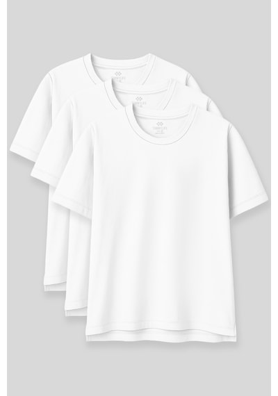 Oversize Fit Basic O Yaka 3lü Paket Beyaz Kadın T-shirt 97285 Beyaz