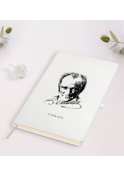 Kişiye Özel Atatürk Temalı Beyaz Defter-18 Beyaz - Siyah