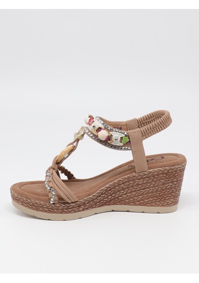 Nesilshoes Nesil Shoes Celens 10011 Vizon Dolgu Topuk Kadın Sandalet VİZON