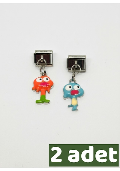 Gumball Ve Darwin İtalyan Bileklik Charmı Seti 2 Adet Çok Renkli
