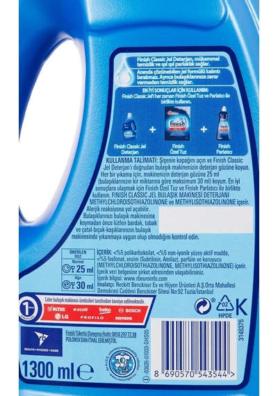 Klasik Jel Bulaşık Makinesi Deterjanı 1300 Ml