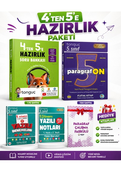 Tonguç 4 Ten 5 E Hazırlık Kitabı + Paragrafon + 1. Dönem Yazılı Notları Ve Deneme Seti