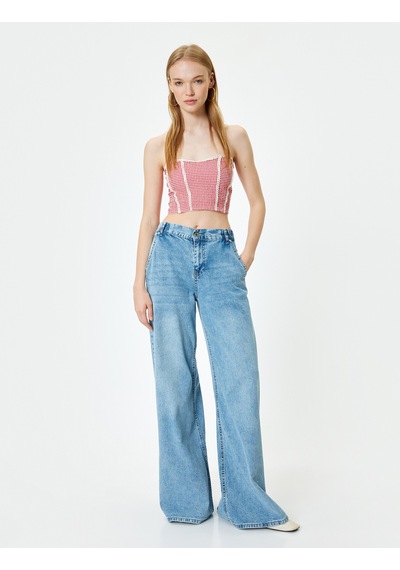 Koton Straplez Büstiyer Pötikareli Crop Kolsuz Gipeli Dantel Detaylı Slim Fit Kırmızı Ekose 4sal30066ıw Kırmızı