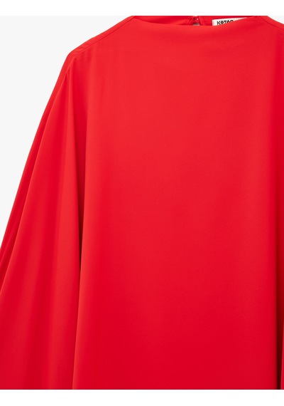 Koton Dik Yaka 3/4 Yarasa Kol Oversize Saten Abiye Bluz Kırmızı 6sak60001fw Kırmızı
