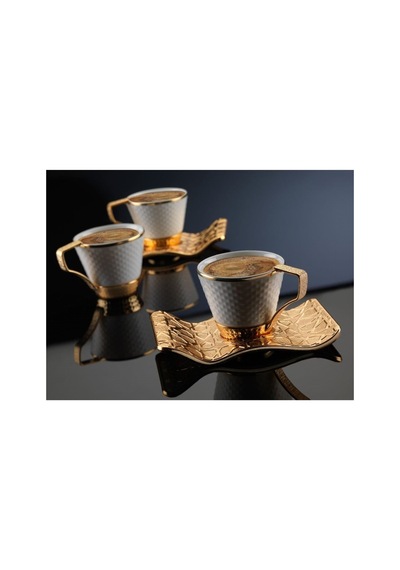 Türk Kahvesi Fincan Takımı Lüks 6 Kişilik Metal Gold Selçuklu Model Altın