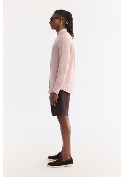 Avva Erkek Koyu Pembe Düğmeli Yaka %100 Keten Comfort Fit Gömlek B002191