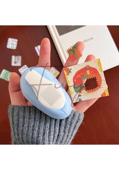 Mavi Pul Delgeç Tasarım Scrapbooking Malzemesi - Pul Şekilli Delgeç Kağıt Kesici