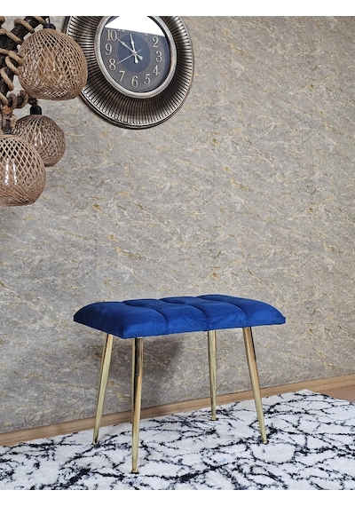 Zafir Gold Sivriltme Ayaklı 60 Cm Puf Bench - Puf - Bench - Oturak - Mutfak Oturağı - Antre Oturağı Mavi