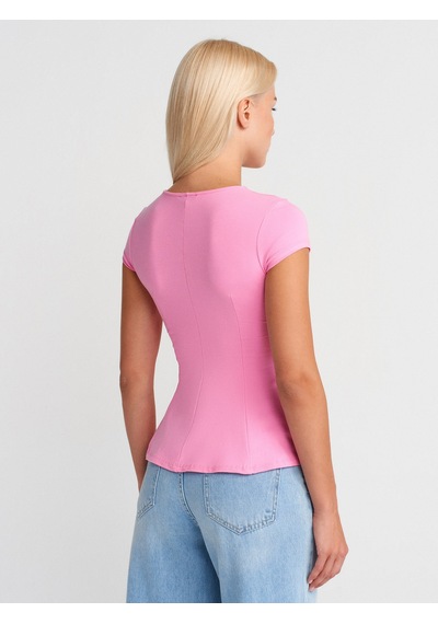 Dilvin 31992 Peplum T-shirt-pembe Pembe