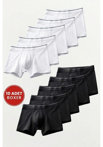 Ecnt Erkek Likralı Pamuklu Boxer Özel Hijyenik Ambalajlı 10'lu Paket Karışık Karışık