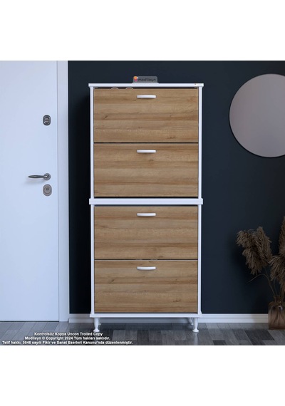 Modilayn Umay' 2 Li Antre Hol 52 X 160 X 25,5 Cm Lik 4 Düşer Kapak 8 Göz Bölmeli Ayakkabılık Beyaz - Ceviz Modilayn Umay' 2 Li Antre Hol 52 X 160 X 25,5 Cm Lik 4 Düşer Kapak 8 Göz Bölmeli Ayakkabılık Beyaz - Ceviz
